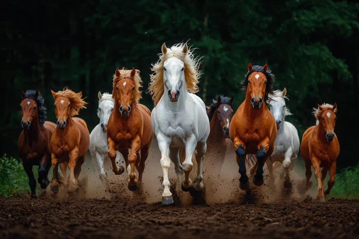 Majestic Horses Forest Landscape Print | PrintPosters.in